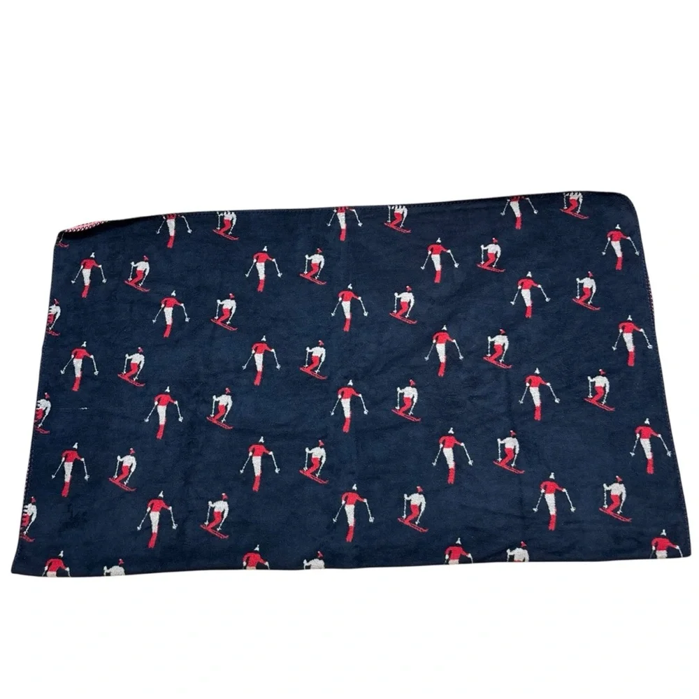 Mark & Graham Thick Fleece Ski Print Blanket‎ Blue and Red 50”w x .25”d x 60”h